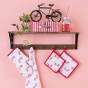 Clayre & Eef Theedoek  set van 6 stuks  50x70 cm Rood Wit Katoen Fiets Keukenhanddoek