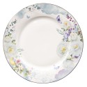 Clayre & Eef Dinerbord  set van 6 stuks  Ø 26 cm Wit Blauw Porselein Rond Bloemen Eetbord