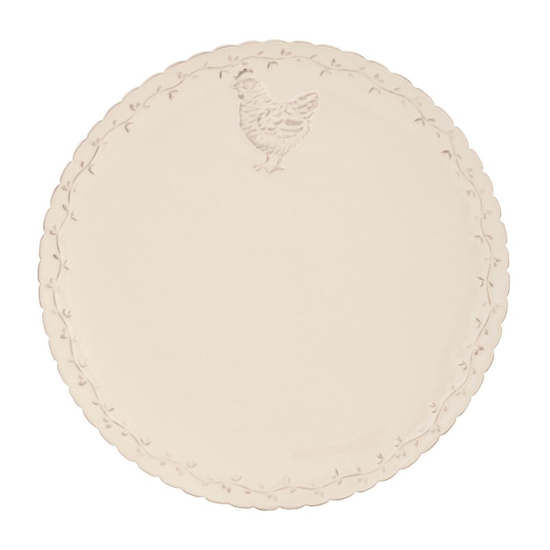 Clayre & Eef Dinerbord  set van 6 stuks  Ø 26 cm Beige Keramiek Rond Kip Eetbord