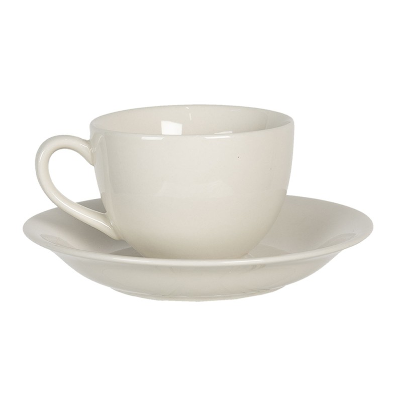 Clayre & Eef Kop en schotel set van 6 stuks schotel  200 ml Wit Keramiek Rond Hert Servies