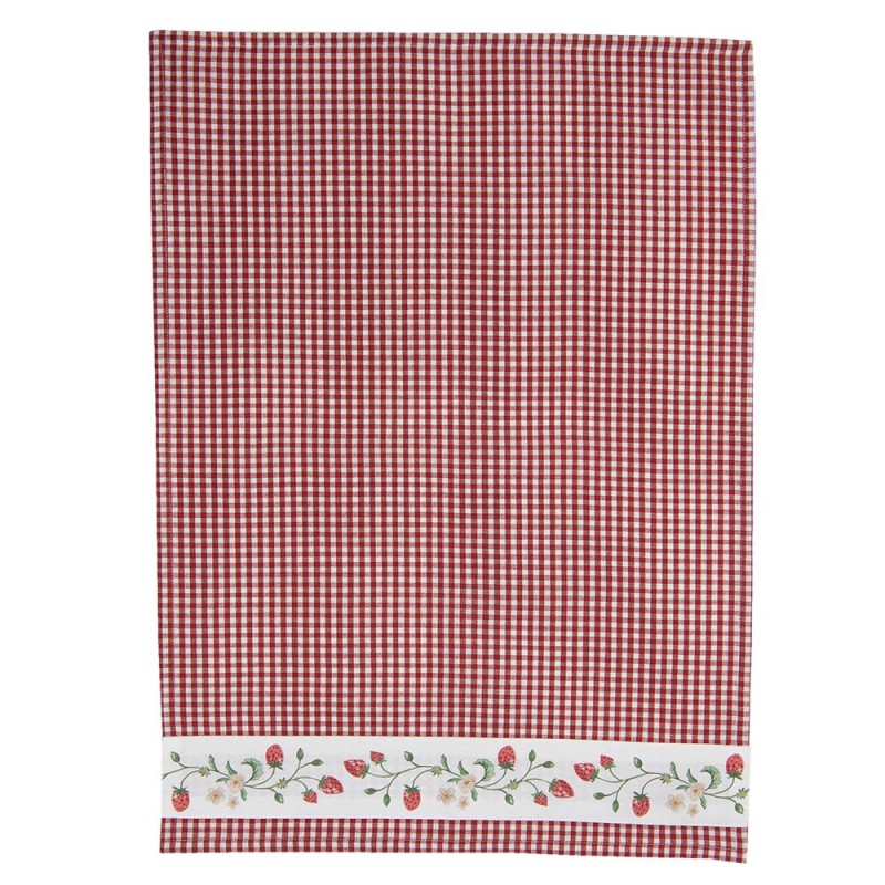 Clayre & Eef Theedoek  set van 6 stuks  50x70 cm Wit Rood Katoen Aardbeien Keukenhanddoek