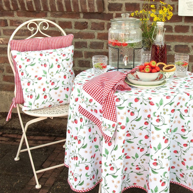 Clayre & Eef Theedoek  set van 6 stuks  50x70 cm Wit Rood Katoen Aardbeien Keukenhanddoek