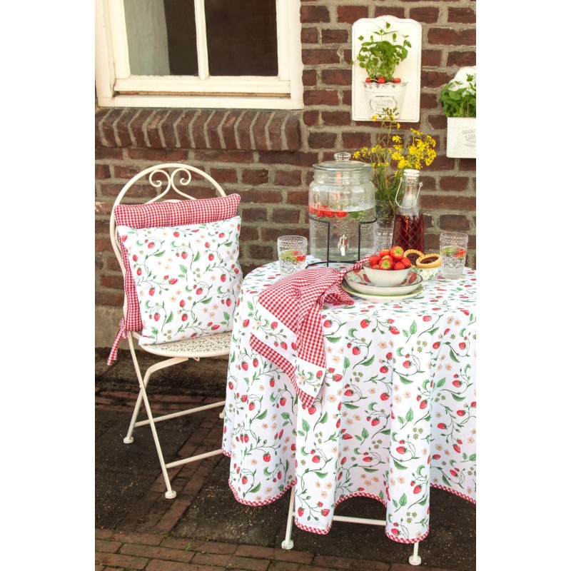 Clayre & Eef Theedoek  set van 6 stuks  50x70 cm Wit Rood Katoen Aardbeien Keukenhanddoek