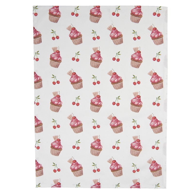 Clayre & Eef Theedoek  set van 6 stuks  50x70 cm Rood Wit Katoen Cupcakes Vaatdoek