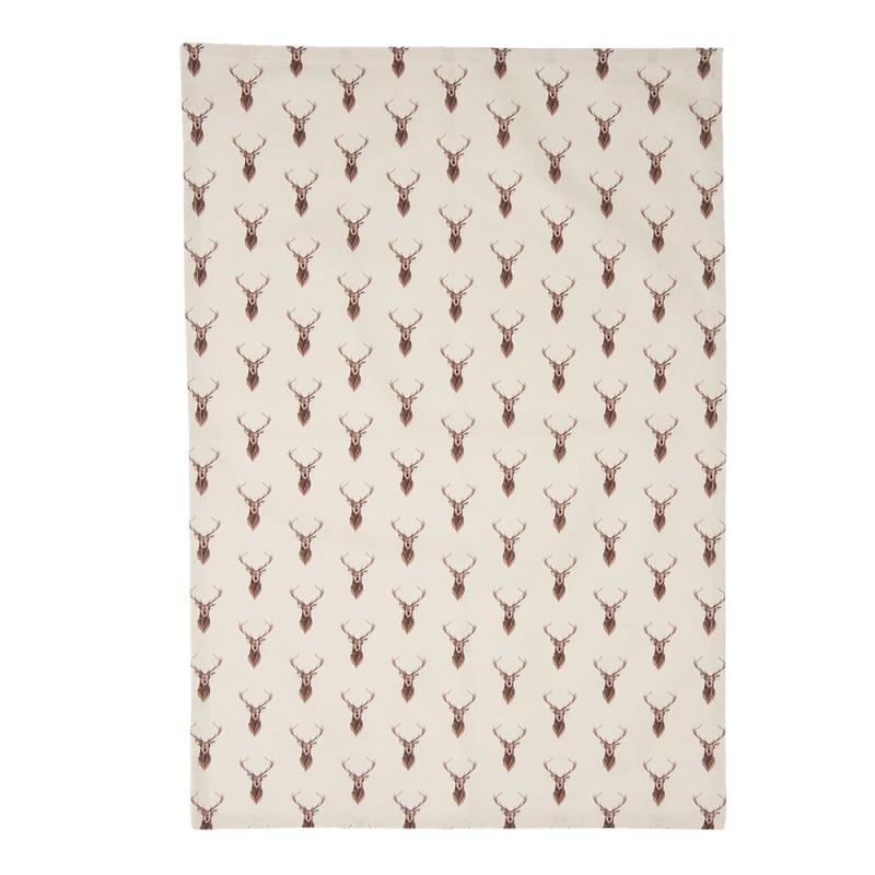 Clayre & Eef Theedoek  set van 6 stuks  50x70 cm Beige Rood Katoen Rechthoek Hert Vaatdoek