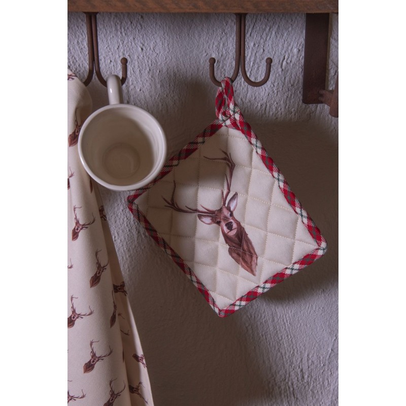 Clayre & Eef Theedoek  set van 6 stuks  50x70 cm Beige Rood Katoen Rechthoek Hert Vaatdoek