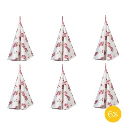 Clayre & Eef Theedoek  set van 6 stuks  Ø 80 cm Rood Wit Katoen Rond Cupcakes Keukenhanddoek