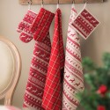 Clayre & Eef Theedoek  set van 6 stuks  50x85 cm Rood Beige Katoen Rechthoek Kerst Vaatdoek