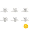 Clayre & Eef Kop en schotel set van 6 stuks schotel  230 ml Glas Sweet Home Servies