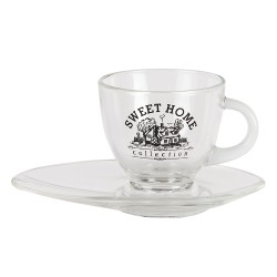 Clayre & Eef Kop en schotel set van 6 stuks schotel  230 ml Glas Sweet Home Servies