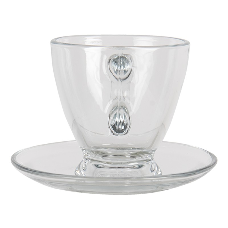 Clayre & Eef Kop en schotel set van 6 stuks schotel  85 ml Glas Servies