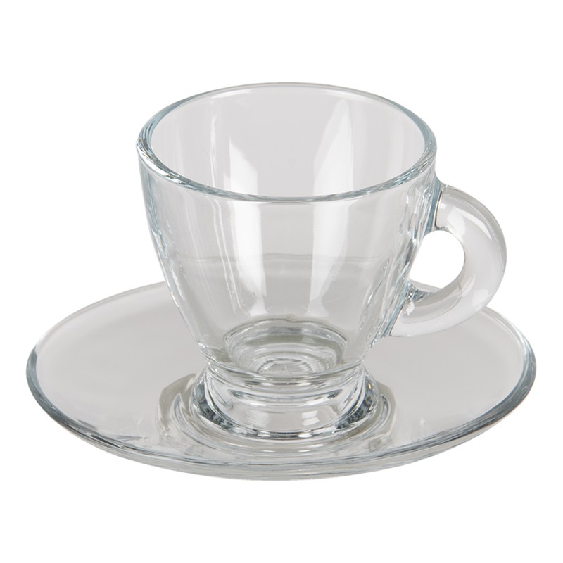 Clayre & Eef Kop en schotel set van 6 stuks schotel  85 ml Glas Servies