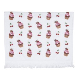 Clayre & Eef Gastendoekje  set van 6 stuks  40x66 cm Wit Roze Katoen Rechthoek Cupcake Toilet Handdoek