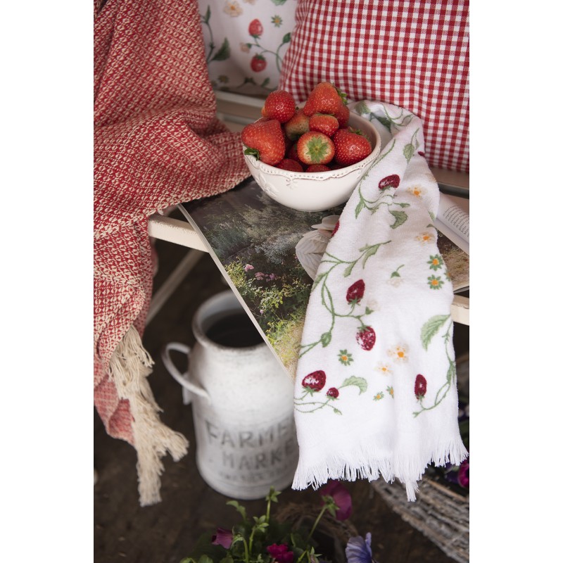 Clayre & Eef Gastendoekje  set van 6 stuks  40x66 cm Wit Rood Katoen Aardbeien Toilet handdoek