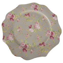 Clayre & Eef Dinerbord  set van 6 stuks  Ø 28 cm Groen Keramiek Rond Bloemen Eetbord