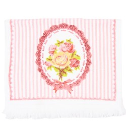 Clayre & Eef Gastendoekje  set van 6 stuks  40x66 cm Wit Roze Katoen Rechthoek Rozen Toilet handdoek