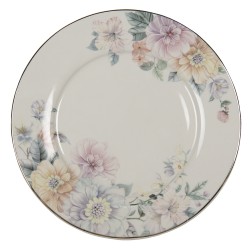 Clayre & Eef Dinerbord  set van 6 stuks  Ø 26 cm Beige Roze Porselein Bloemen Eetbord