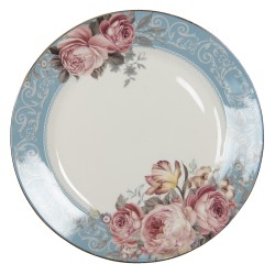 Clayre & Eef Dinerbord  set van 6 stuks  Ø 26 cm Blauw Wit Porselein Bloemen Eetbord