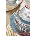 Clayre & Eef Dinerbord  set van 6 stuks  Ø 26 cm Blauw Wit Porselein Bloemen Eetbord