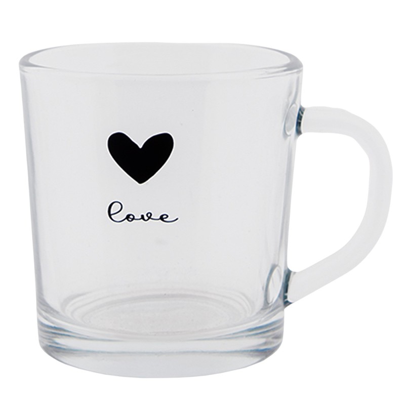 Clayre & Eef Theeglas  set van 6 stuks  250 ml Glas Hart Love Theemok