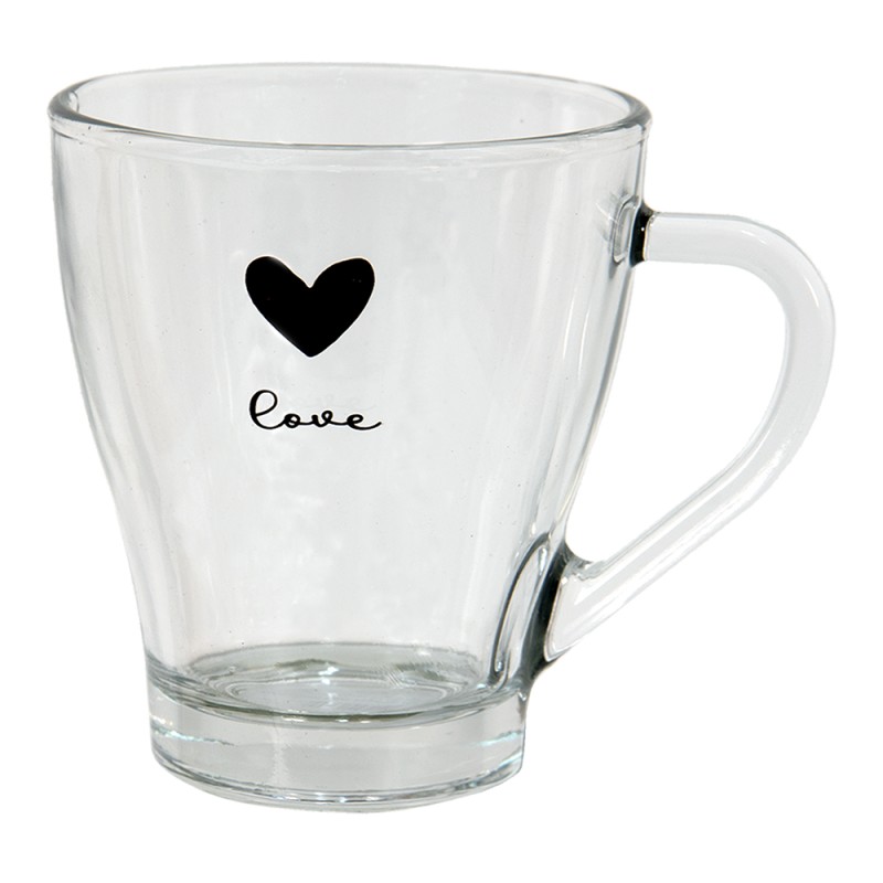 Clayre & Eef Theeglas  set van 6 stuks  200 ml Glas Hart Love Theemok