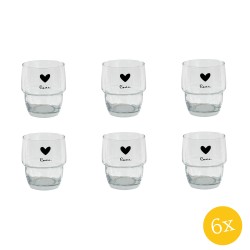 Clayre & Eef Waterglas  set van 6 stuks  100 ml Glas Hart Love Drinkbeker