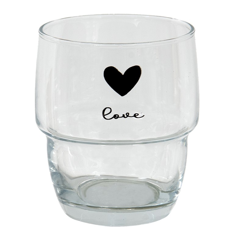 Clayre & Eef Waterglas  set van 6 stuks  100 ml Glas Hart Love Drinkbeker