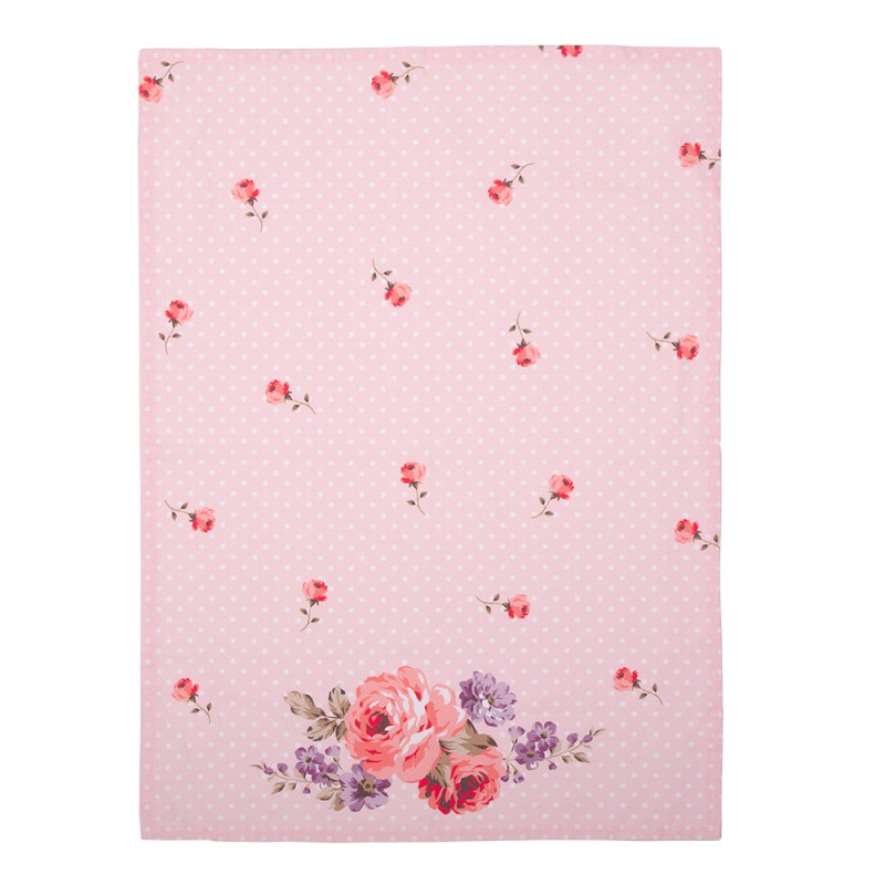 Clayre & Eef Theedoek  set van 6 stuks  50x70 cm Roze Paars Katoen Rechthoek Rozen Vaatdoek