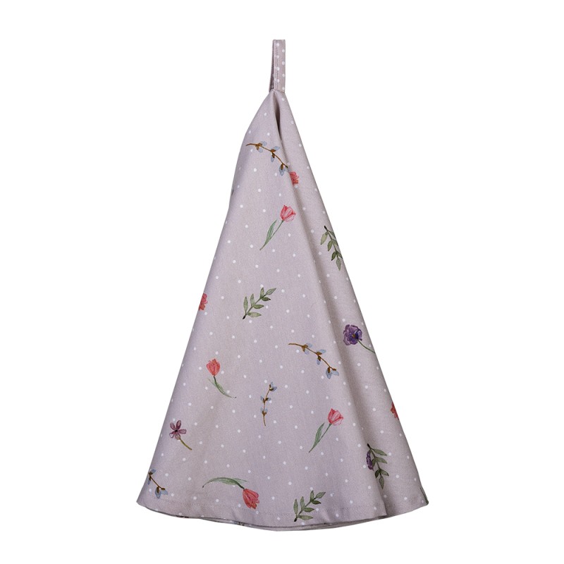 Clayre & Eef Theedoek  set van 6 stuks  Ø 80 cm Beige Roze Katoen Rond Bloemen Vaatdoek