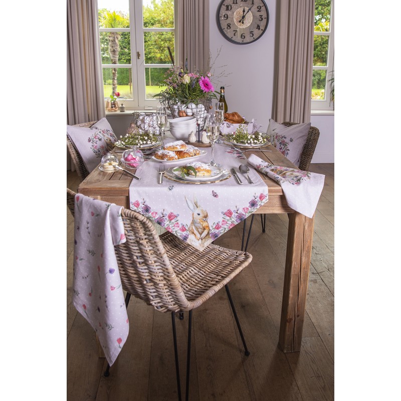 Clayre & Eef Theedoek  set van 6 stuks  Ø 80 cm Beige Roze Katoen Rond Bloemen Vaatdoek