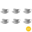 Clayre & Eef Kop en schotel set van 6 stuks schotel  238 ml Wit Zwart Porselein Servies