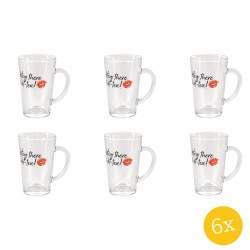 Clayre & Eef Mok  set van 6 stuks  300 ml Glas Lippen Hey there hot tea! Koffiemok