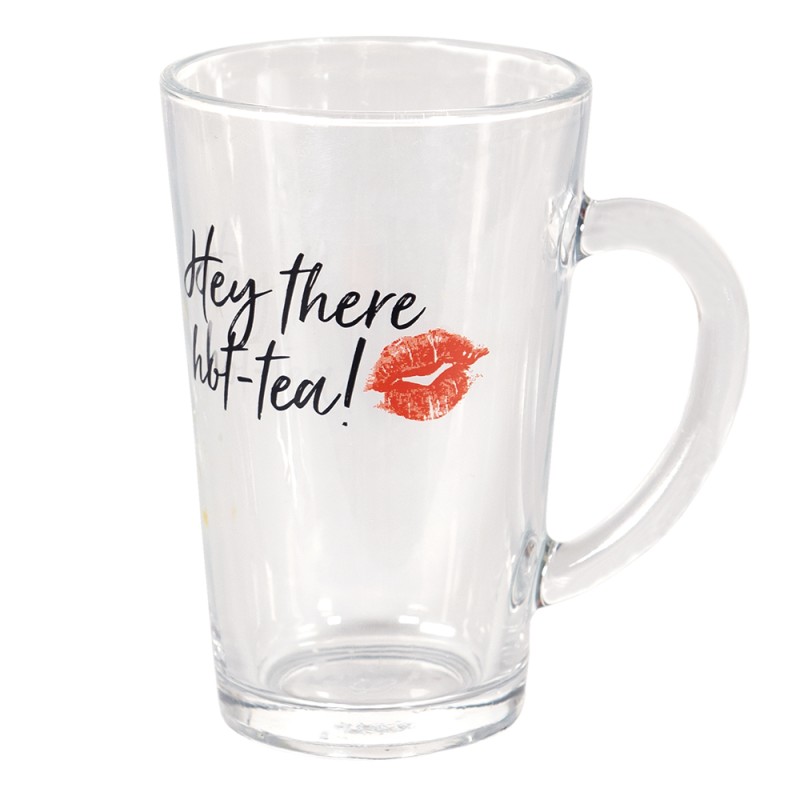 Clayre & Eef Mok  set van 6 stuks  300 ml Glas Lippen Hey there hot tea! Koffiemok