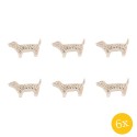 Clayre & Eef Deurknop Hond set van 6 stuks Hond 8 cm Wit Goudkleurig Keramiek Meubelknop