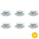 Clayre & Eef Kop en schotel set van 6 stuks schotel  250 ml Blauw Wit Porselein Servies