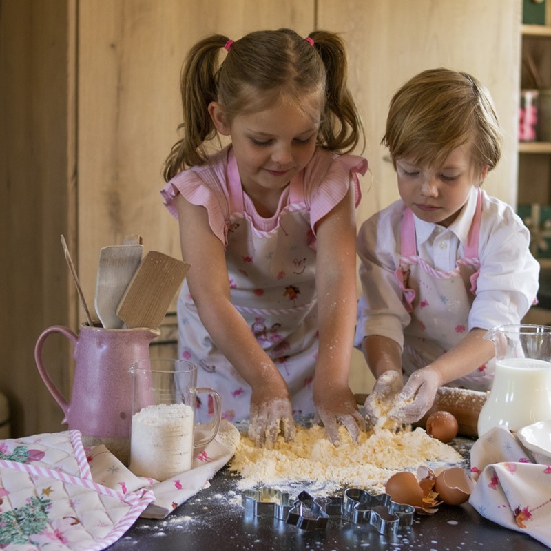 Clayre & Eef Theedoek  set van 6 stuks  50x70 cm Beige Roze Katoen Hobbelpaard Keukenhanddoek