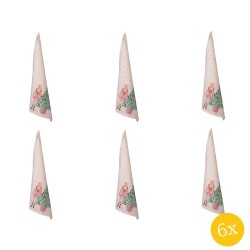 Clayre & Eef Theedoek  set van 6 stuks  50x70 cm Beige Roze Katoen Notenkraker Keukenhanddoek