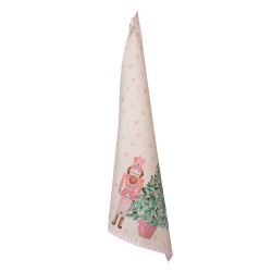 Clayre & Eef Theedoek  set van 6 stuks  50x70 cm Beige Roze Katoen Notenkraker Keukenhanddoek