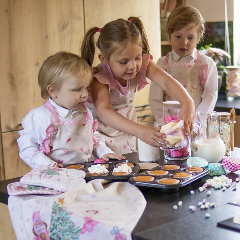 Clayre & Eef Theedoek  set van 6 stuks  Ø 80 cm Beige Roze Katoen Rond Hobbelpaard Keukenhanddoek