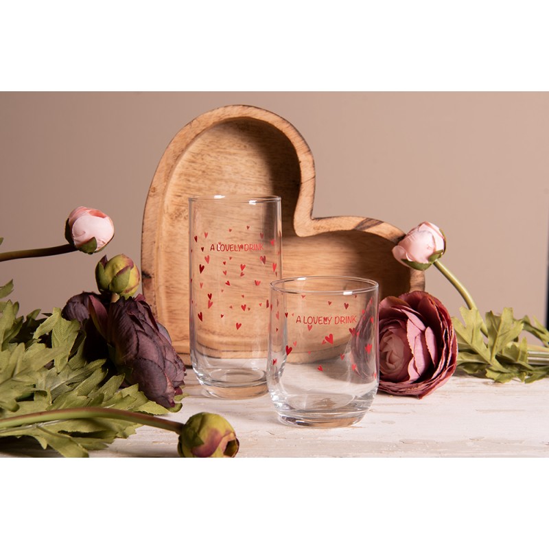 Clayre & Eef Waterglas  set van 6 stuks  280 ml Glas Harten A lovely drink Longdrinkglas