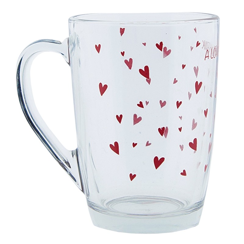 Clayre & Eef Theeglas  set van 6 stuks  300 ml Glas Harten A lovely drink Theemok