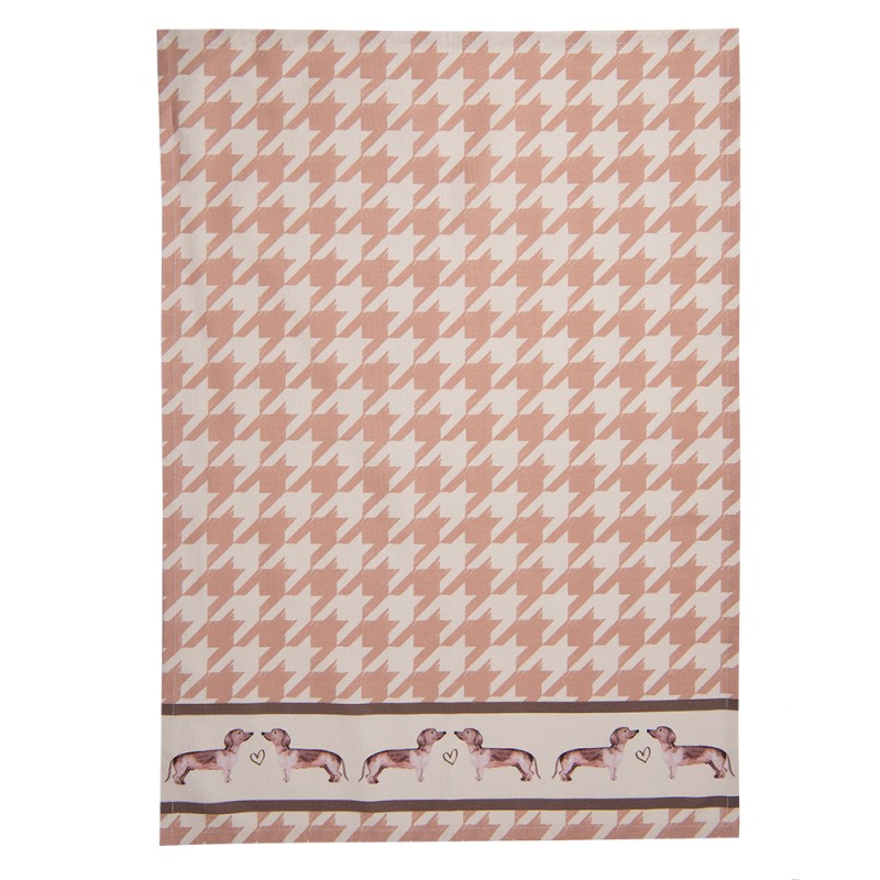 Clayre & Eef Theedoek  set van 6 stuks  50x70 cm Beige Katoen Rechthoek Teckel Keukenhanddoek