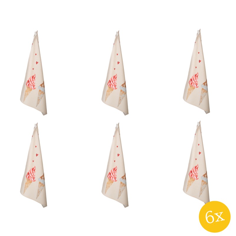 Clayre & Eef Theedoek  set van 6 stuks  50x70 cm Beige Roze Katoen Rechthoek Ijsjes Keukenhanddoek