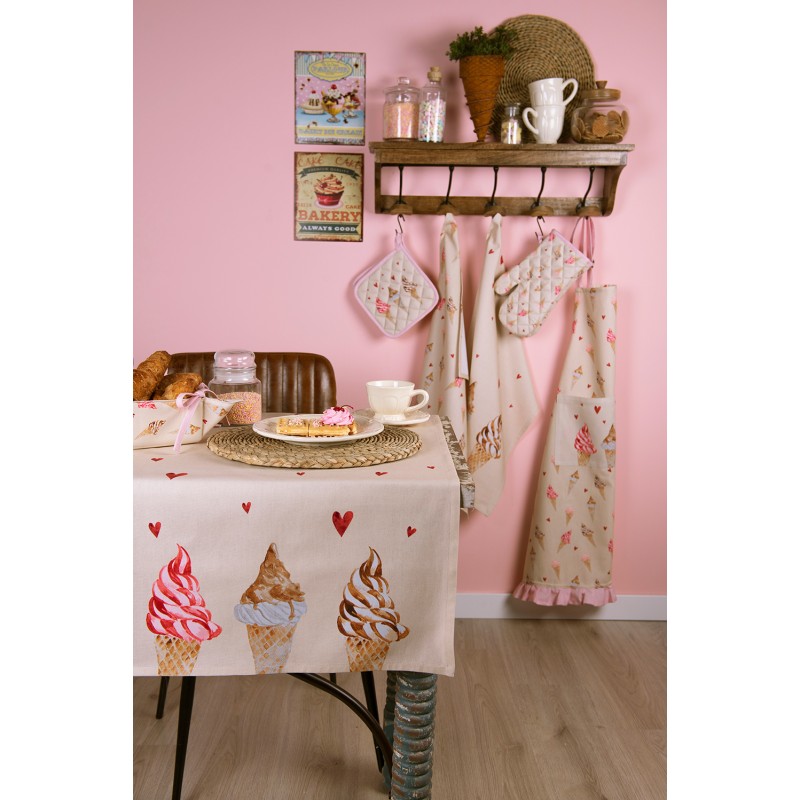 Clayre & Eef Theedoek  set van 6 stuks  50x70 cm Beige Roze Katoen Rechthoek Ijsjes Keukenhanddoek