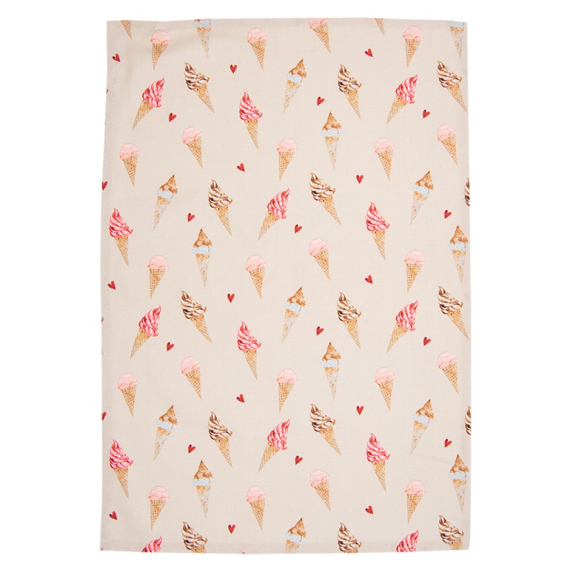 Clayre & Eef Theedoek  set van 6 stuks  50x70 cm Beige Roze Katoen Rechthoek Ijsjes Keukenhanddoek