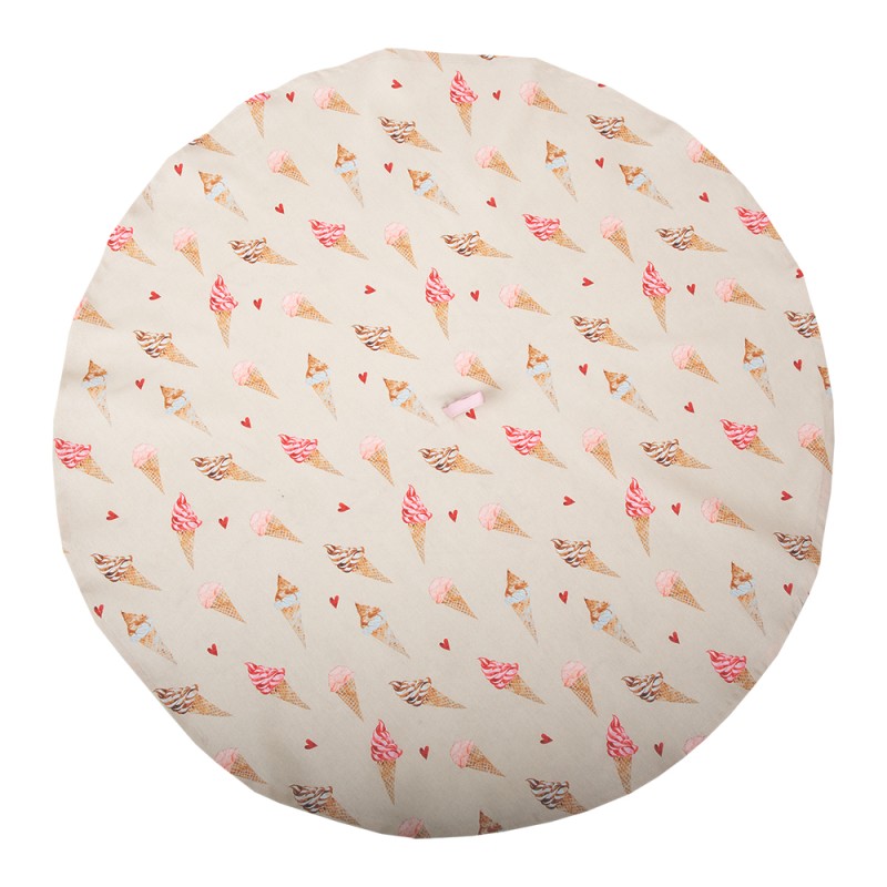 Clayre & Eef Theedoek  set van 6 stuks  Ø 80 cm Beige Roze Katoen Rond Ijsjes Keukenhanddoek