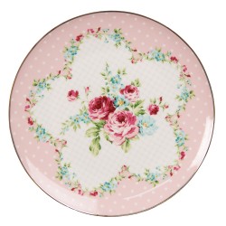 Clayre & Eef Ontbijtbord  set van 6 stuks  Ø 20 cm Roze Wit Porselein Bloemen Bord