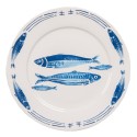 Clayre & Eef Dinerbord  set van 6 stuks  Ø 26 cm Wit Blauw Porselein Vissen Eetbord