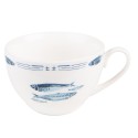 Clayre & Eef Kop en schotel set van 6 stuks schotel  250 ml Wit Blauw Porselein Vissen Servies