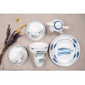 Clayre & Eef Mok  set van 6 stuks  330 ml Wit Blauw Porselein Vissen Theemok